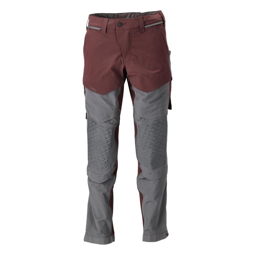 Calças, bolsos nos joelhos, stretch, calças claras, bordô/cinza antracite