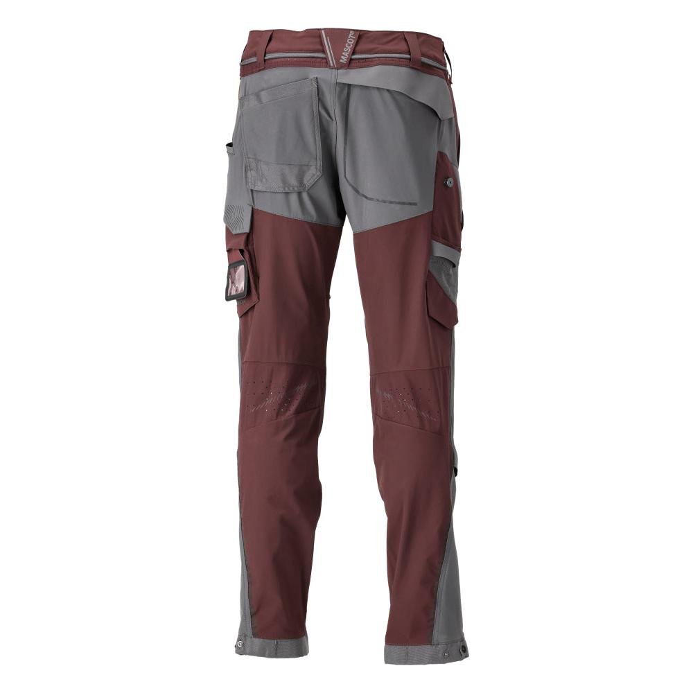 Calças, bolsos nos joelhos, stretch, calças claras, bordô/cinza antracite