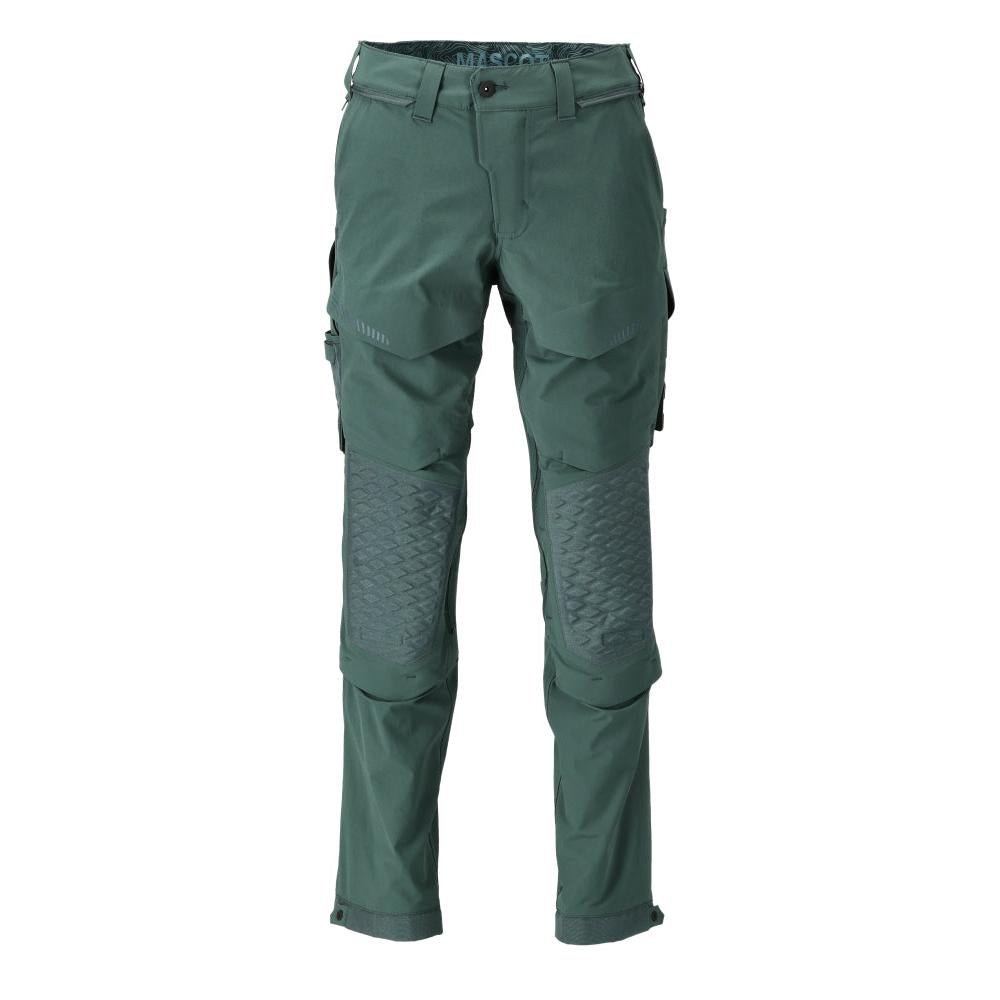 Calças, bolsos nos joelhos, stretch, calças claras, verde floresta