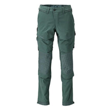 Calças, bolsos nos joelhos, stretch, calças claras, verde floresta