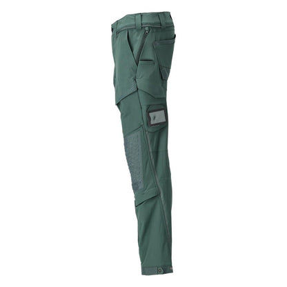 Calças, bolsos nos joelhos, stretch, calças claras, verde floresta