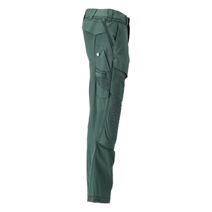 Calças, bolsos nos joelhos, stretch, calças claras, verde floresta