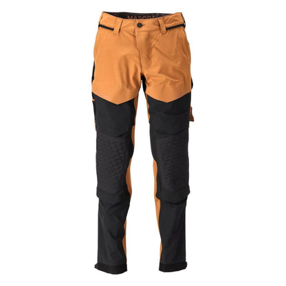 Calças, bolsos nos joelhos, stretch, calças claras, castanho/preto