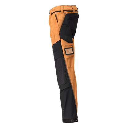 Calças, bolsos nos joelhos, stretch, calças claras, castanho/preto