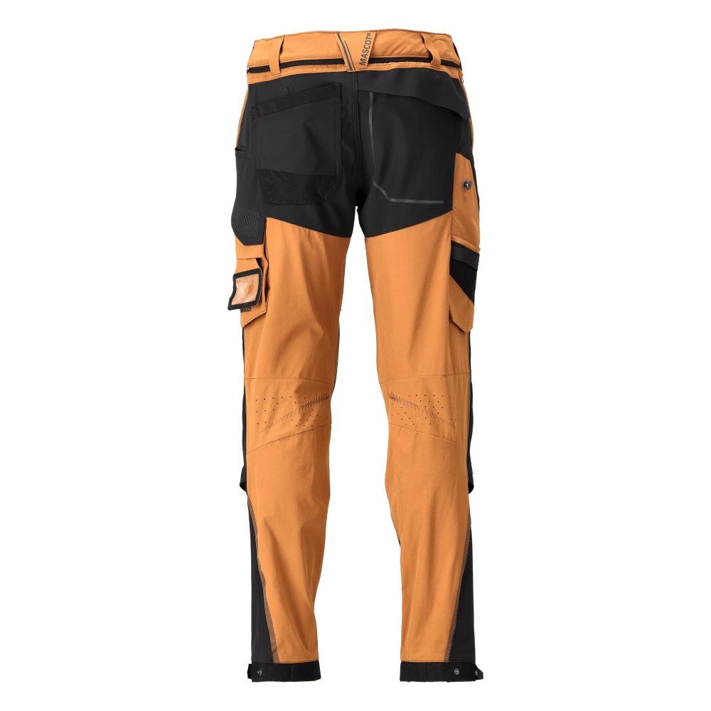 Calças, bolsos nos joelhos, stretch, calças claras, castanho/preto