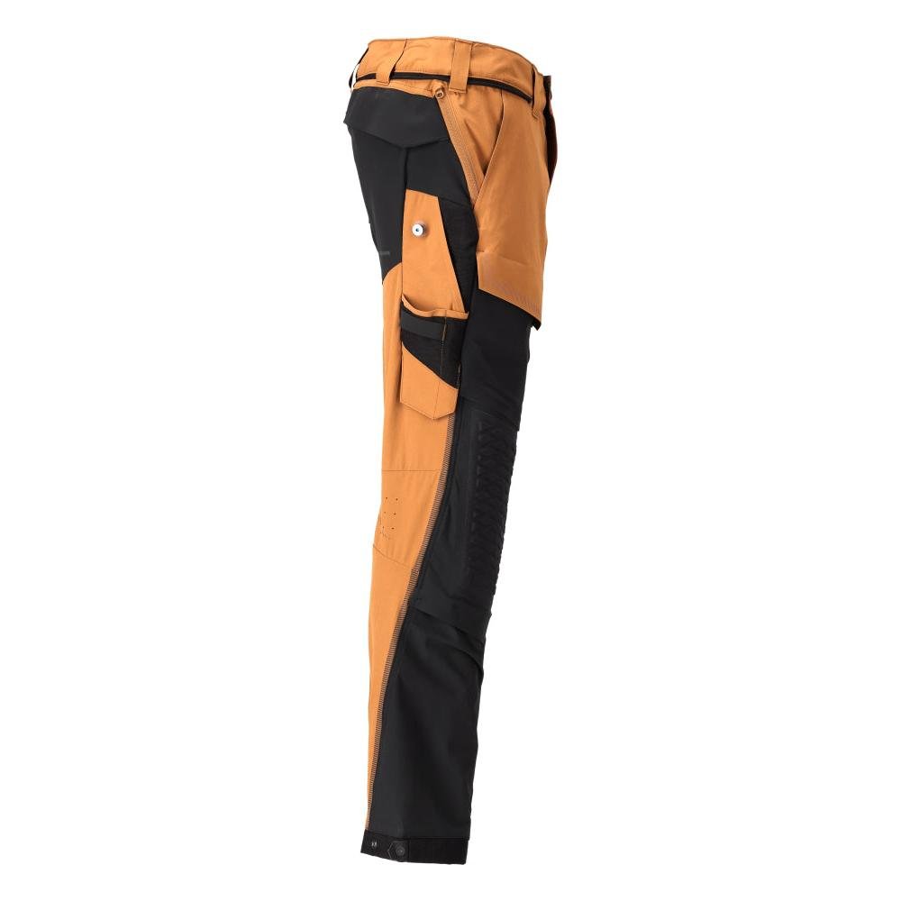 Calças, bolsos nos joelhos, stretch, calças claras, castanho/preto