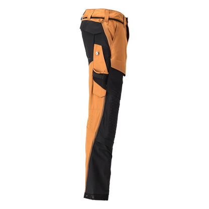 Calças, bolsos nos joelhos, stretch, calças claras, castanho/preto