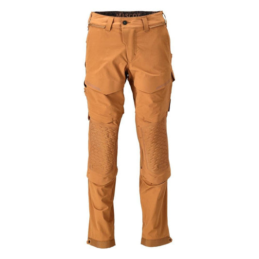 Calças, bolsos nos joelhos, stretch, calças claras, castanho noz