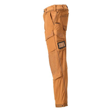 Calças, bolsos nos joelhos, stretch, calças claras, castanho noz