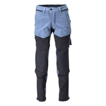 Calças, bolsos nos joelhos, stretch, calças claras, azul pedra/azul preto