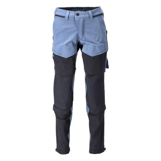 Calças, bolsos nos joelhos, stretch, calças claras, azul pedra/azul preto