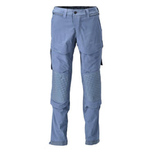 Calças, bolsos nos joelhos, stretch, calças claras, azul pedra