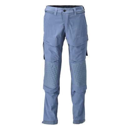 Calças, bolsos nos joelhos, stretch, calças claras, azul pedra