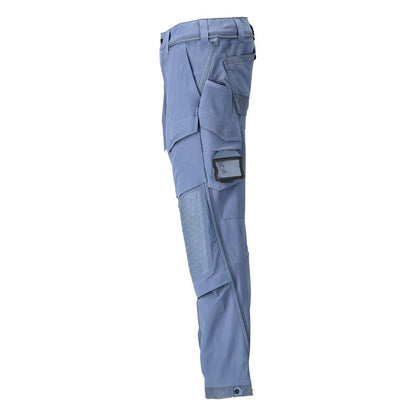 Calças, bolsos nos joelhos, stretch, calças claras, azul pedra