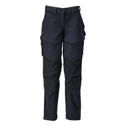 Calças com bolsos nos joelhos, calças femininas, preto-azul