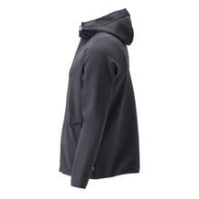 Suéter de lã, capuz, jaqueta de microfleece com zíper, preto-azul