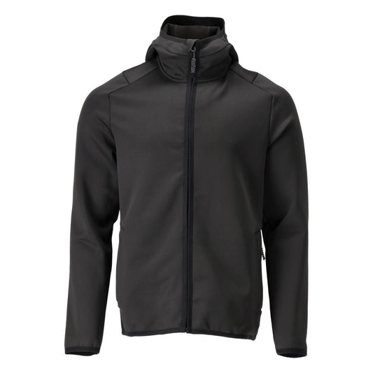 Suéter de lã, capuz, jaqueta de microfleece com zíper, preto