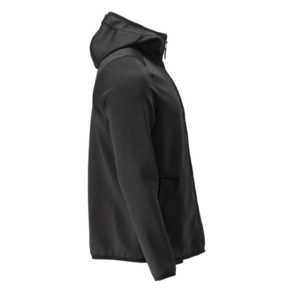 Suéter de lã, capuz, jaqueta de microfleece com zíper, preto