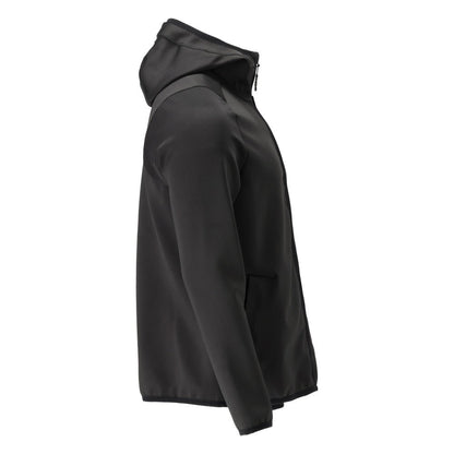 Suéter de lã, capuz, jaqueta de microfleece com zíper, preto