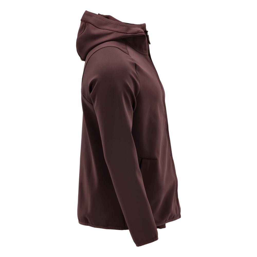 Suéter de lã, capuz, jaqueta microfleece com zíper, bordô