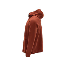 Suéter de lã, capuz, jaqueta microfleece com zíper, outono vermelho