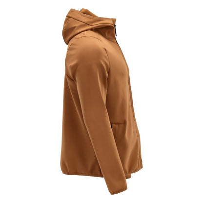 Suéter de lã, capuz, jaqueta microfleece com zíper, marrom noz