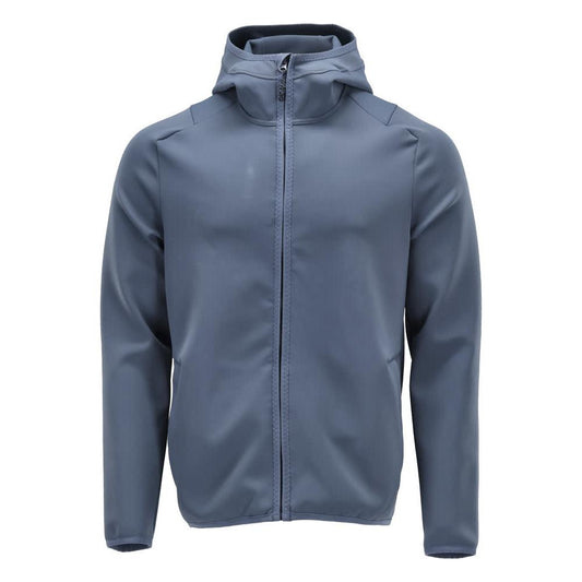 Suéter de lã, capuz, jaqueta de microfleece com zíper, azul pedra