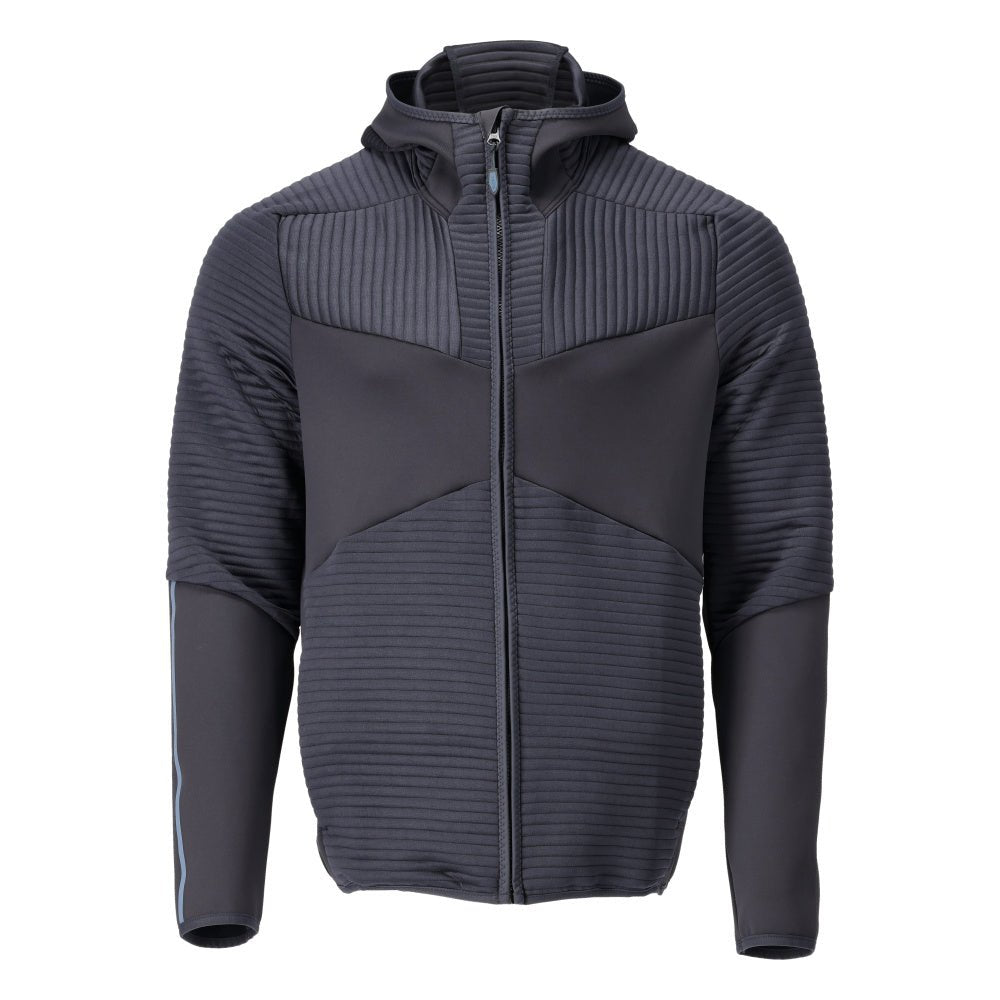 Suéter de lã, capuz, jaqueta de microfleece com zíper, preto-azul