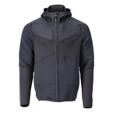 Suéter de lã, capuz, jaqueta de microfleece com zíper, preto-azul