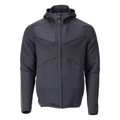 Suéter de lã, capuz, jaqueta de microfleece com zíper, preto-azul