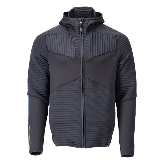 Suéter de lã, capuz, jaqueta de microfleece com zíper, preto-azul