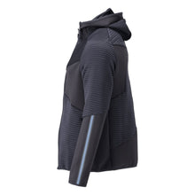 Suéter de lã, capuz, jaqueta de microfleece com zíper, preto-azul