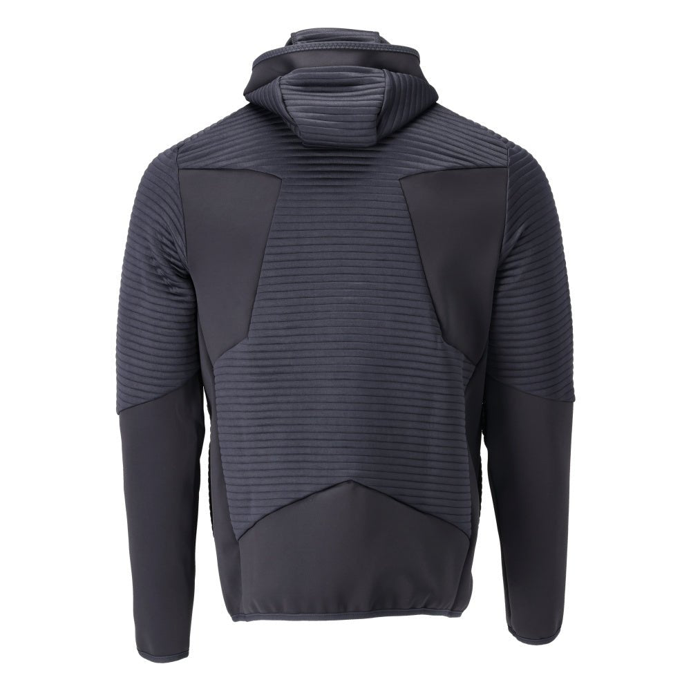 Suéter de lã, capuz, jaqueta de microfleece com zíper, preto-azul