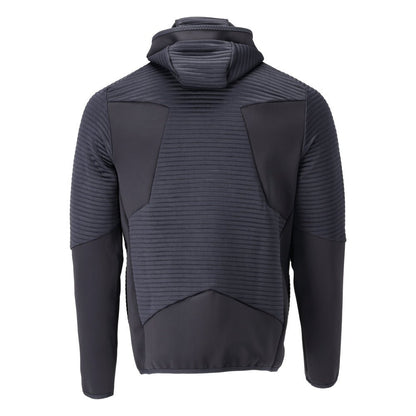 Suéter de lã, capuz, jaqueta de microfleece com zíper, preto-azul