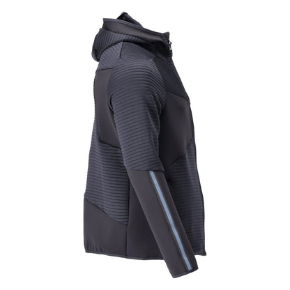 Suéter de lã, capuz, jaqueta de microfleece com zíper, preto-azul