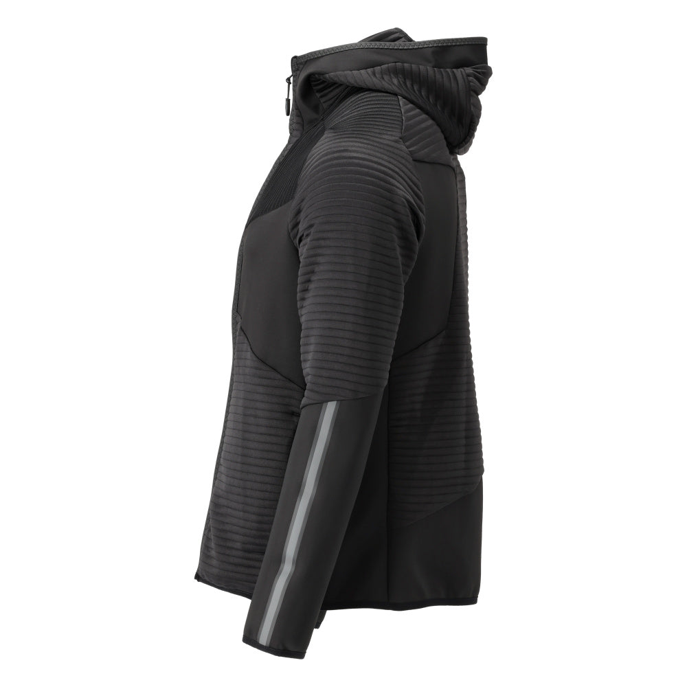 Suéter de lã, capuz, jaqueta de microfleece com zíper, preto