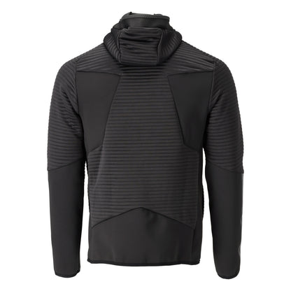 Suéter de lã, capuz, jaqueta de microfleece com zíper, preto