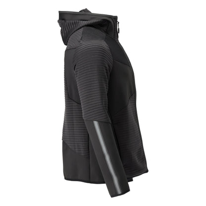 Suéter de lã, capuz, jaqueta de microfleece com zíper, preto