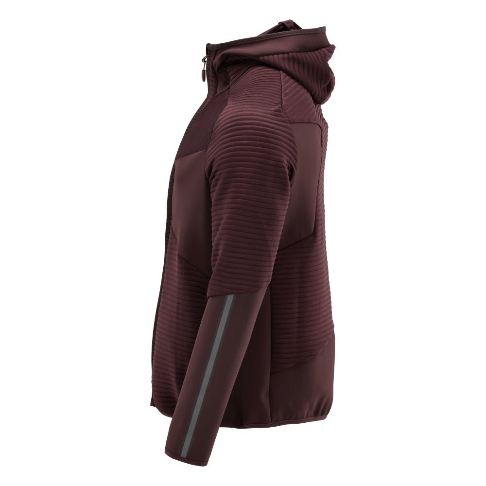Suéter de lã, capuz, jaqueta microfleece com zíper, bordô