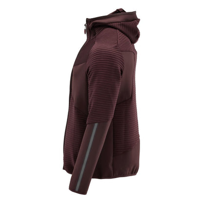 Suéter de lã, capuz, jaqueta microfleece com zíper, bordô