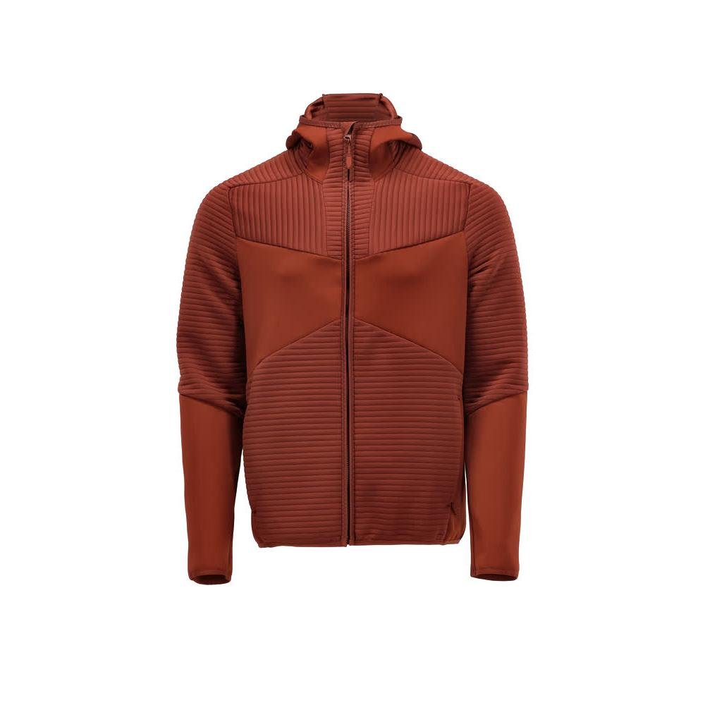 Suéter de lã, capuz, jaqueta microfleece com zíper, outono vermelho