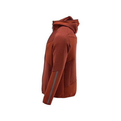 Suéter de lã, capuz, jaqueta microfleece com zíper, outono vermelho
