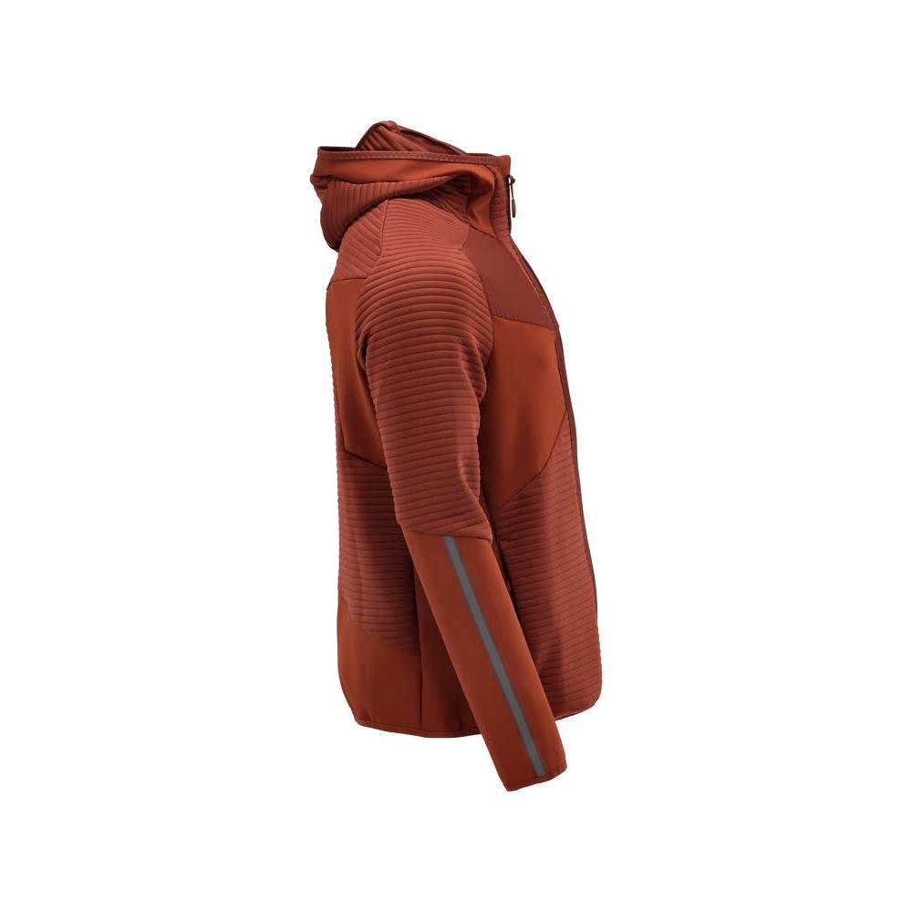 Suéter de lã, capuz, jaqueta microfleece com zíper, outono vermelho