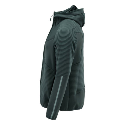 Suéter de lã, capuz, jaqueta micropolar com zíper, verde floresta