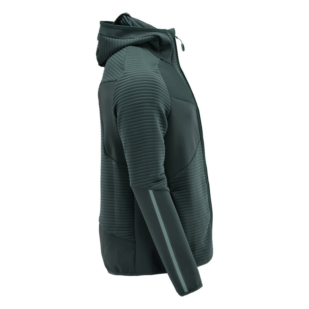 Suéter de lã, capuz, jaqueta micropolar com zíper, verde floresta