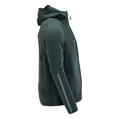 Suéter de lã, capuz, jaqueta micropolar com zíper, verde floresta