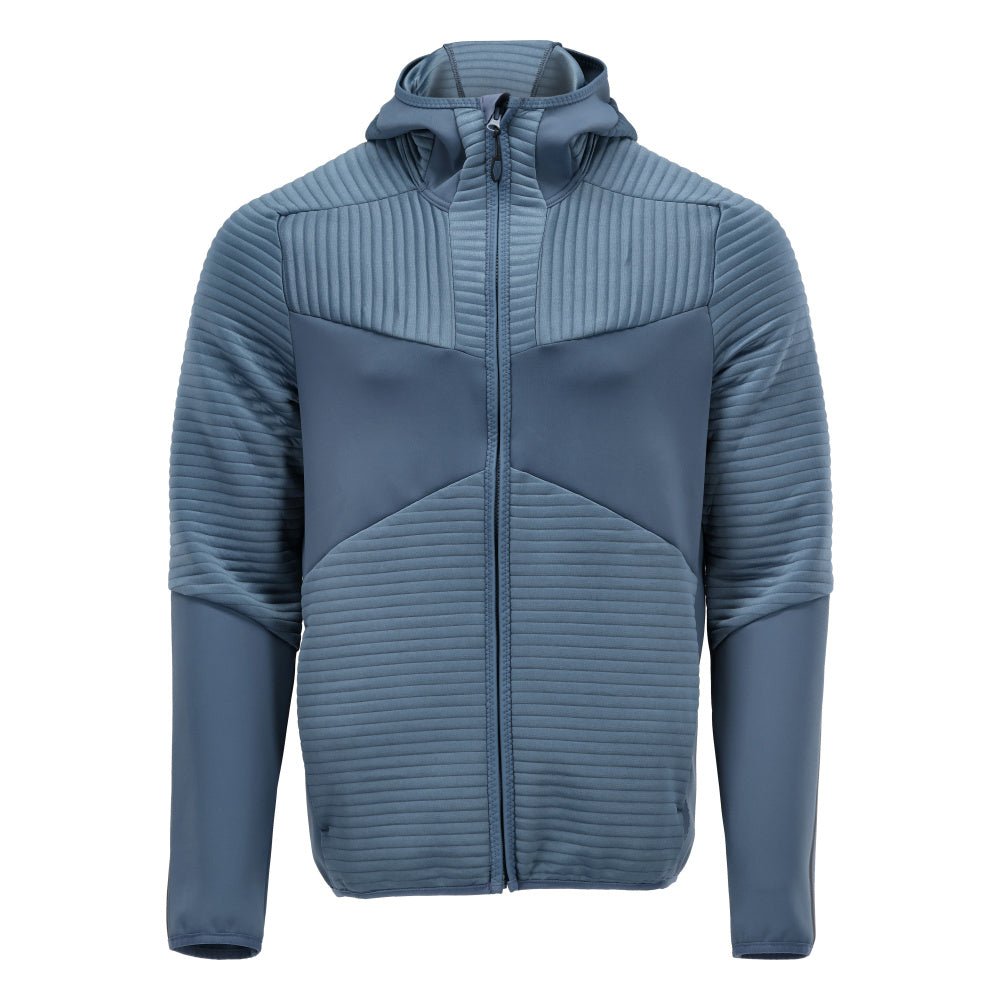 Suéter de lã, capuz, jaqueta de microfleece com zíper, azul pedra
