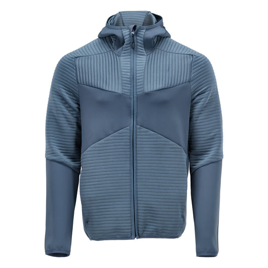 Suéter de lã, capuz, jaqueta de microfleece com zíper, azul pedra