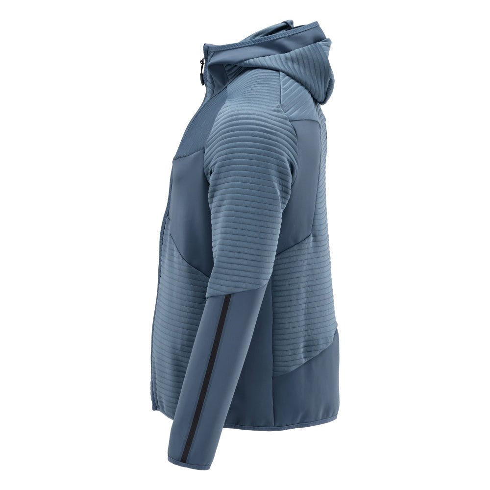 Suéter de lã, capuz, jaqueta de microfleece com zíper, azul pedra
