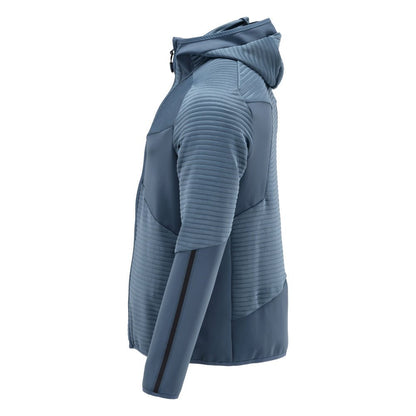 Suéter de lã, capuz, jaqueta de microfleece com zíper, azul pedra